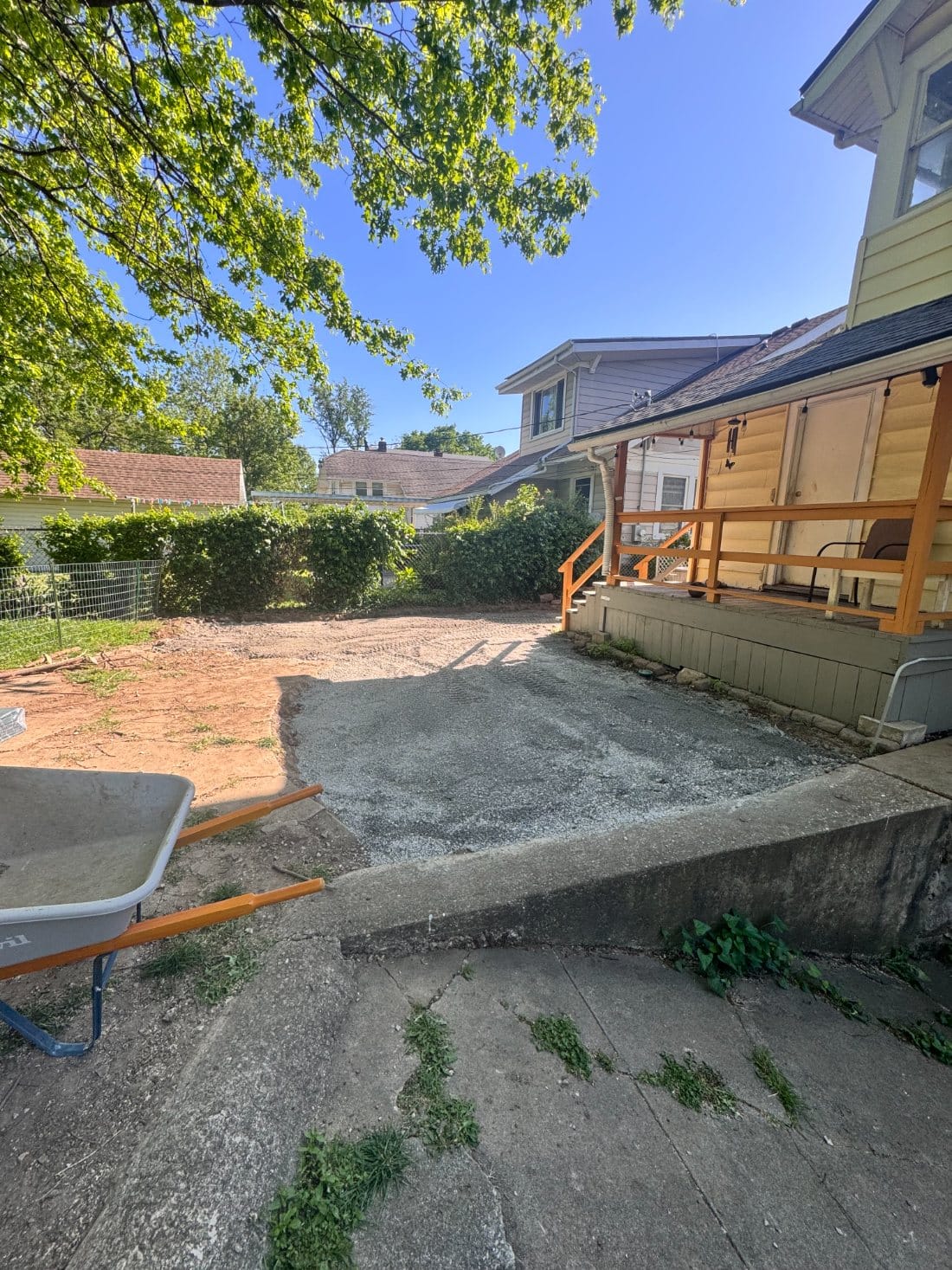 Fresh gravel pad graded behind a Kansas City area home